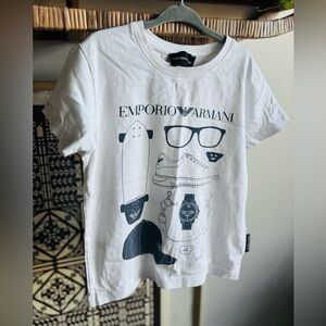 Emporio Armani Kids White and Black Graphic Tee